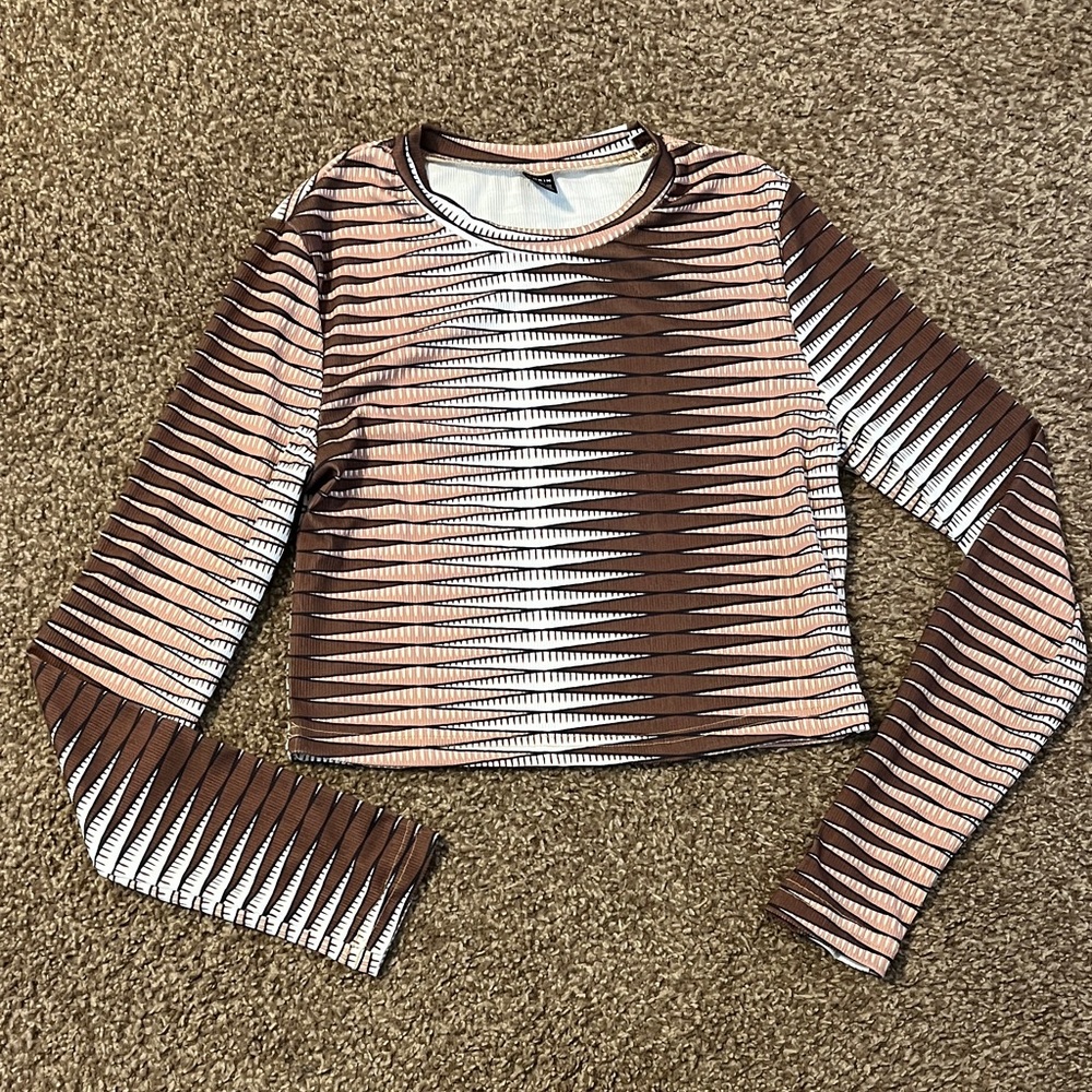 SHEIN Brown&White Long Sleeve Top